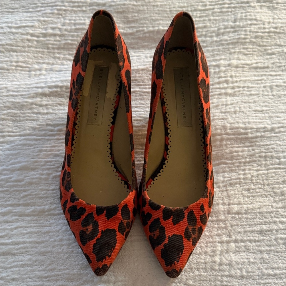Stella McCartney Orange and Black Leopard Heels